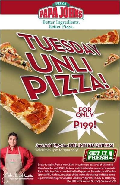 Papa John's Tuesday Unli Pizza 2012