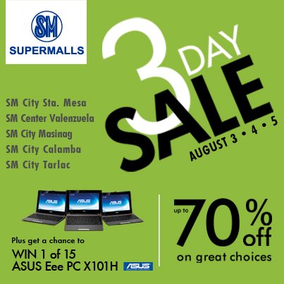 SM Supermalls 3 Day Sale August 2012