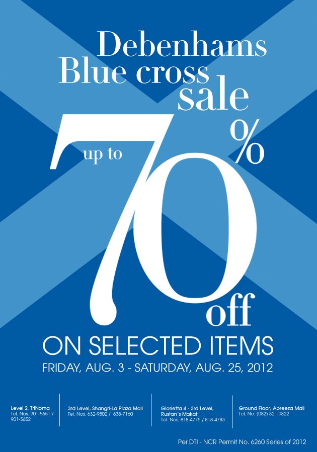 Debenhams Blue Cross Sale August 2012