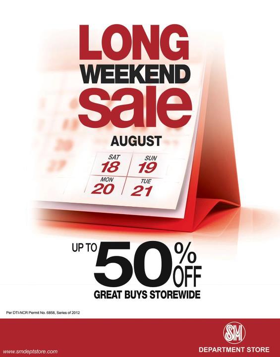 SM Dept Store Long Weekend Sale August 2012