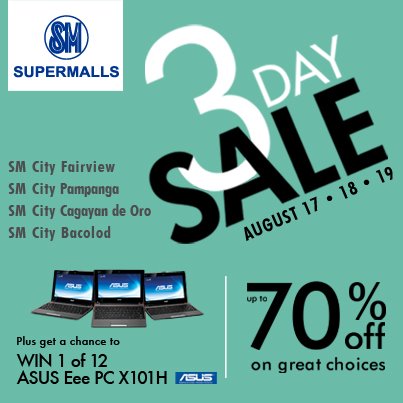 SM Supermalls 3 Day Sale August 2012