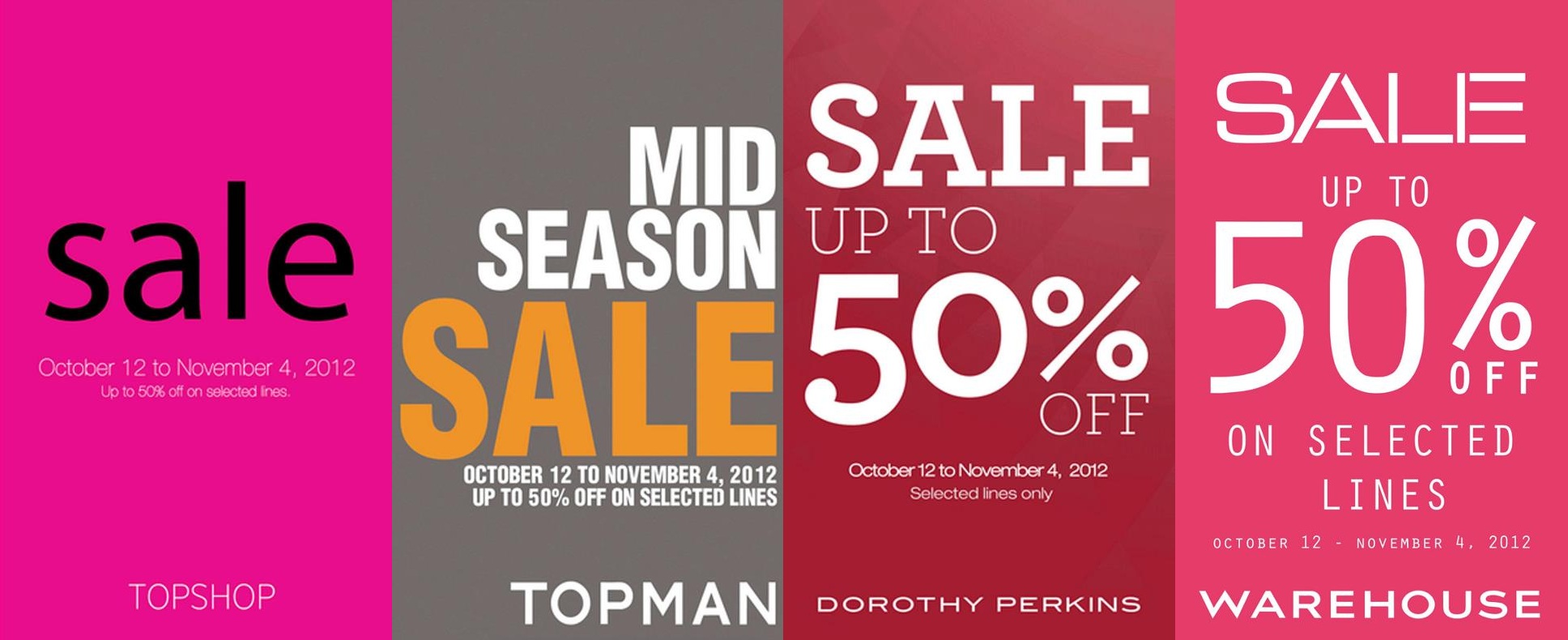 Topshop, Topman, Dorothy Perkins, Warehouse Mid-Season Sale October - November 2012