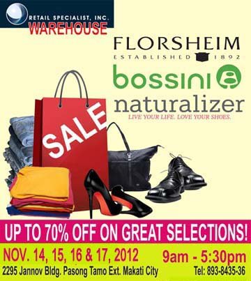 Naturalizer, Bossini, Florsheim Warehouse Sale November 2012