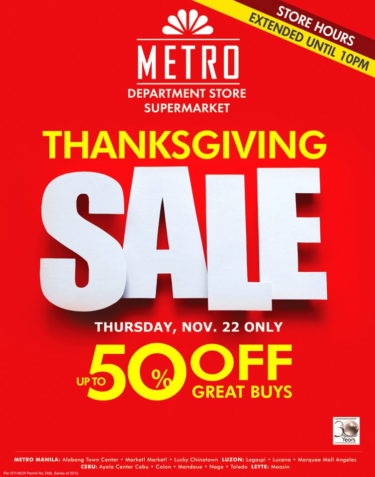 Metro Department Store Thanksgiving Sale November 2012