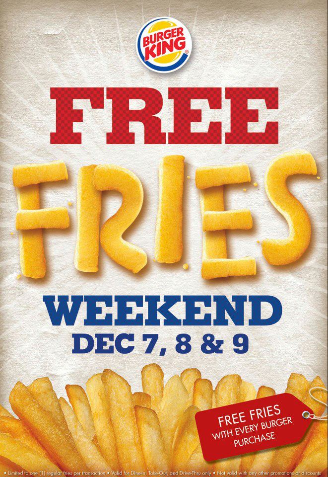 Burger King Free Fries Weekend December 2012