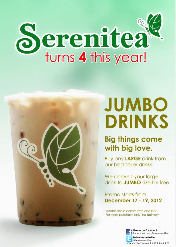 Serenitea Jumbo Drink Free Upgrade Promo December 2012