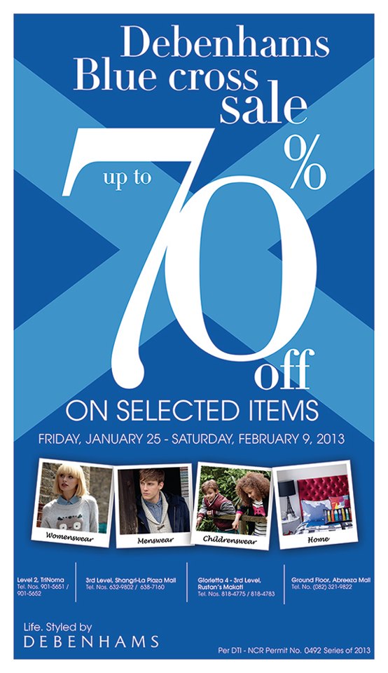 Debenhams Blue Cross Sale January - February 2013