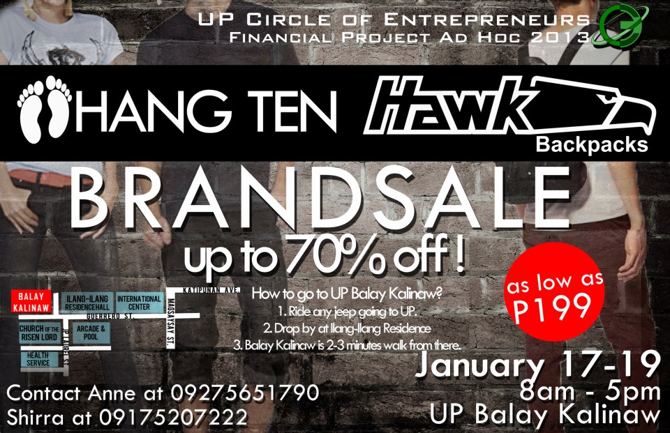 Hang Ten & Hawk Bags Sale @ UP Diliman January 2013