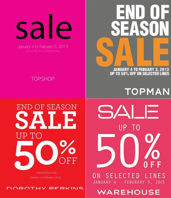 Topshop Topman Dorothy Perkins End of Season Sale January 2013