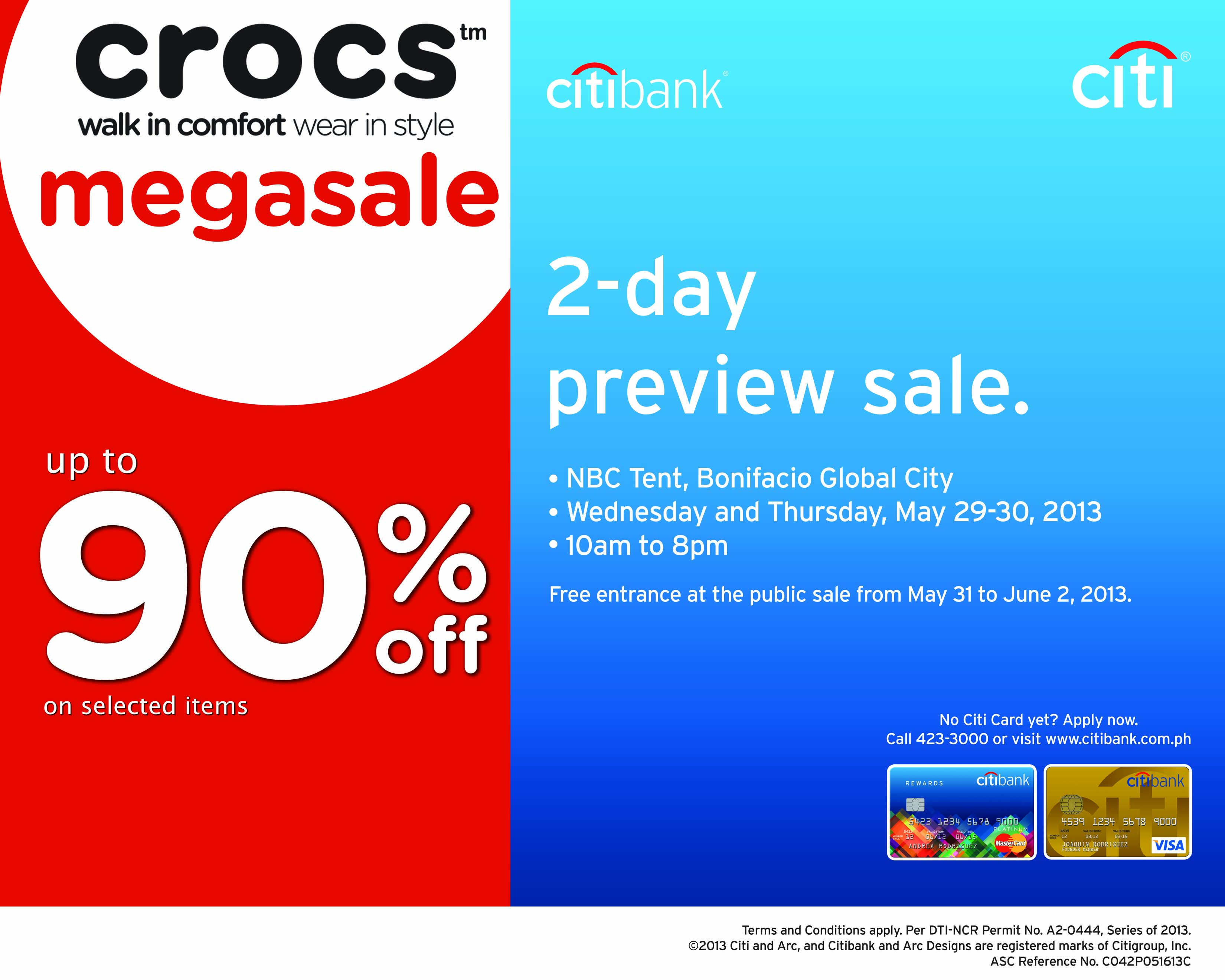 Citibank Promo: Exclusive 2-Day Preview Sale at Crocs Megasale @ NBC Tent May 2013