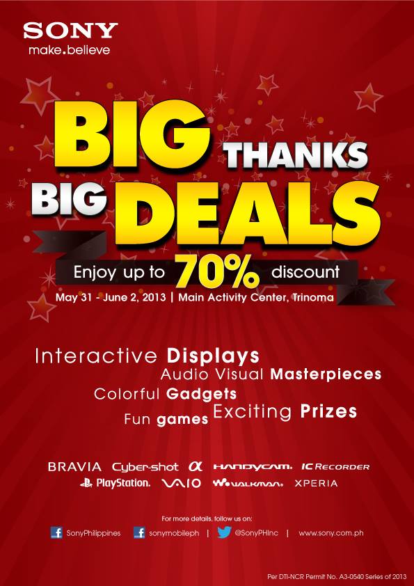 Sony Big Thanks Big Deals Sale @ Trinoma Activity Center May - June 2013