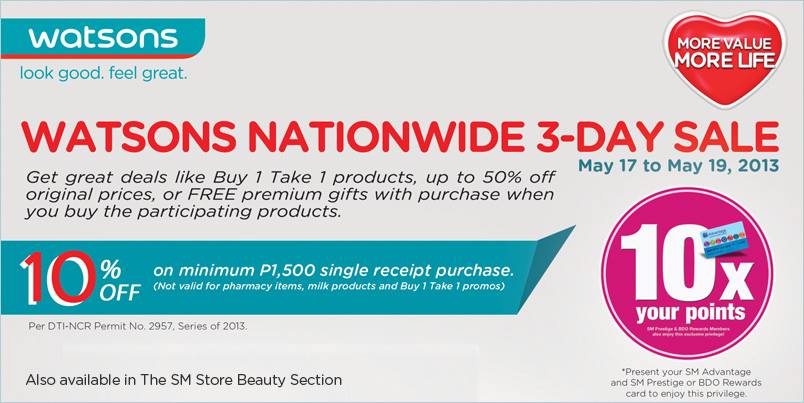 Watsons Nationwide 3-Day Sale May 2013