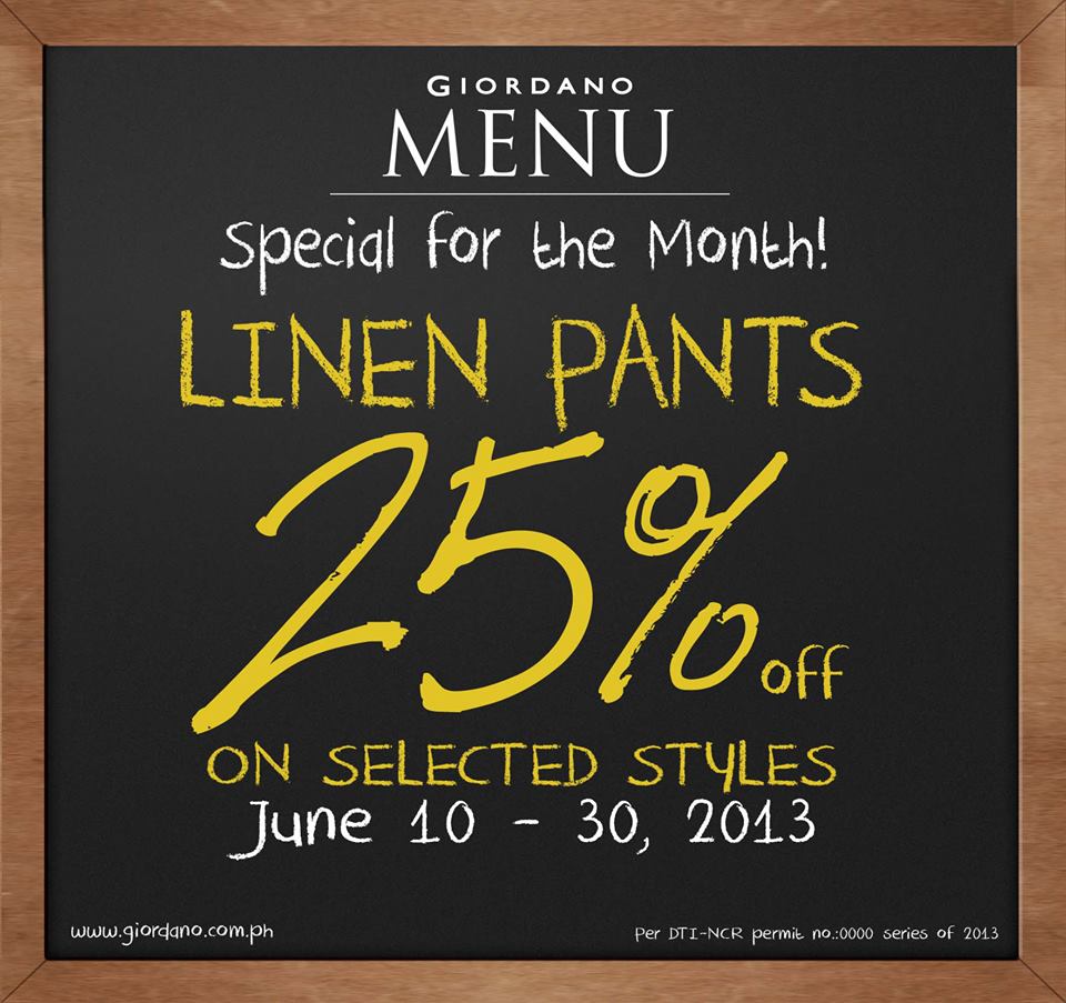 Giordano Linen Pants Sale June 2013