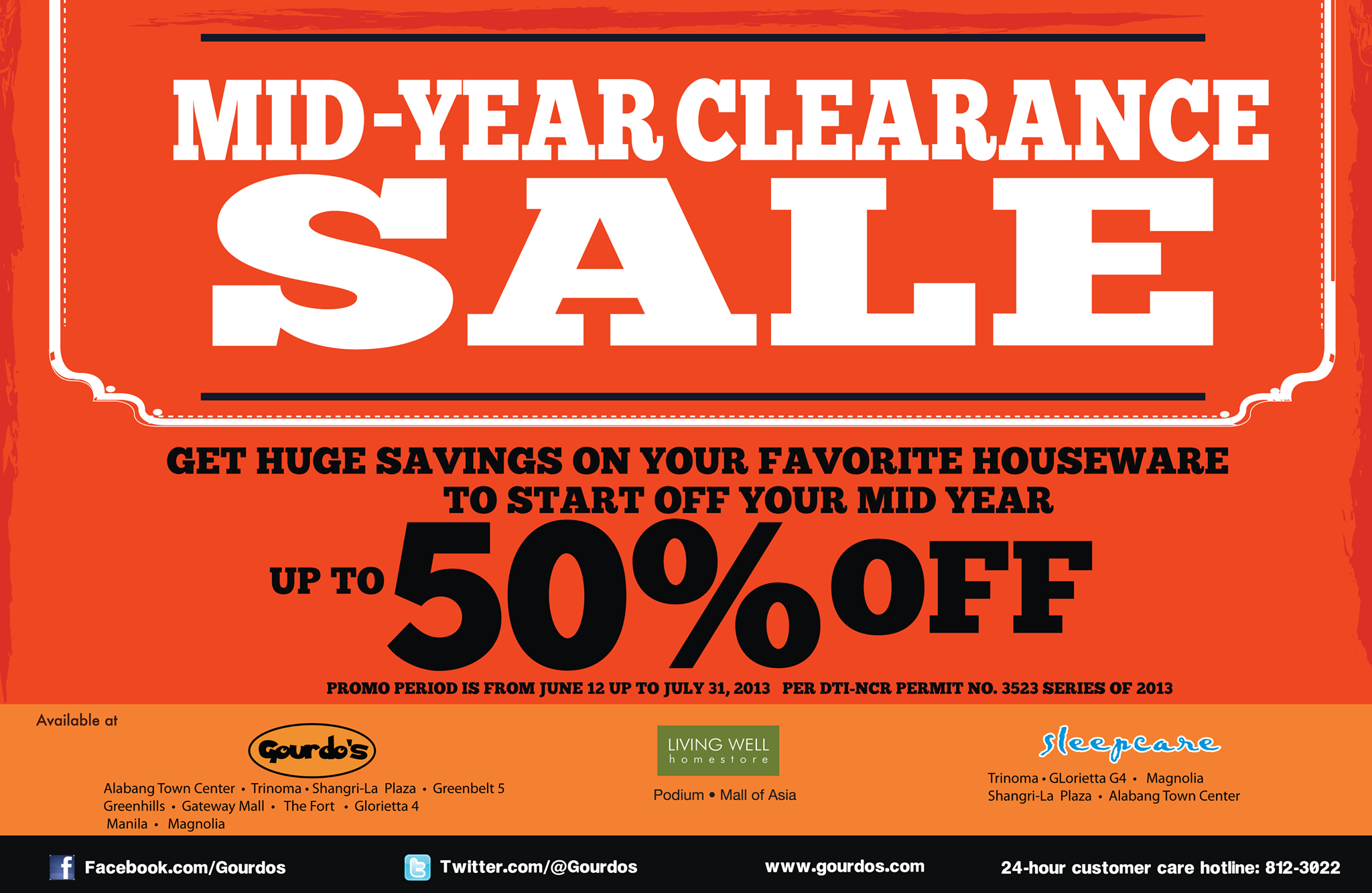 Gourdo's, Living Well, Sleepcare Mid-Year Clearance Sale June - July 2013