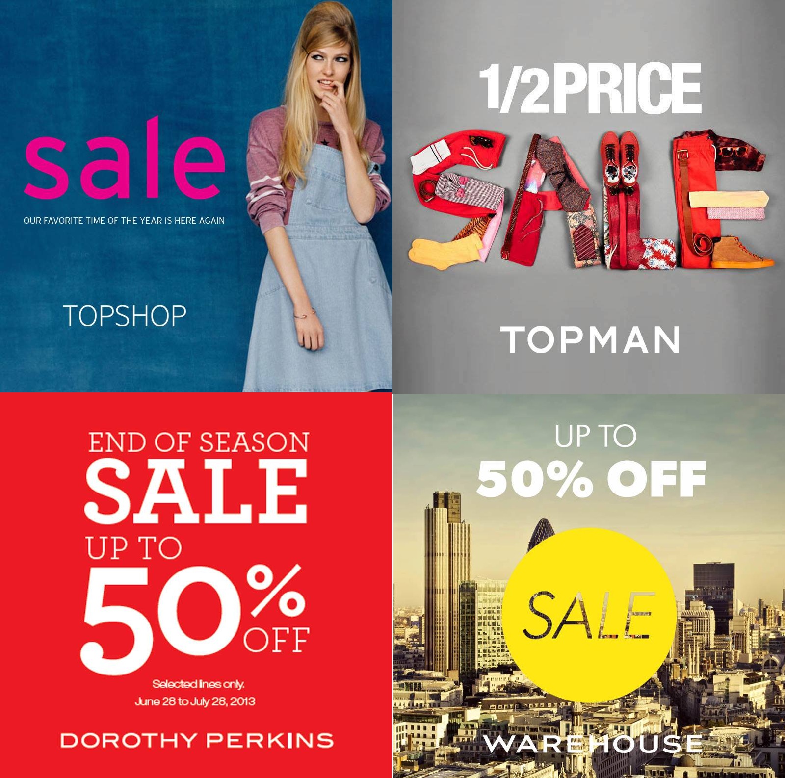 Topshop Topman Dorothy Perkins Warehouse End of Season Sale June - July 2013