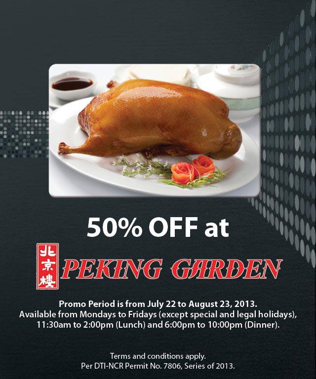 Metrobank Platinum Mastercard Promo: 50% off at Peking Garden July - August 2013