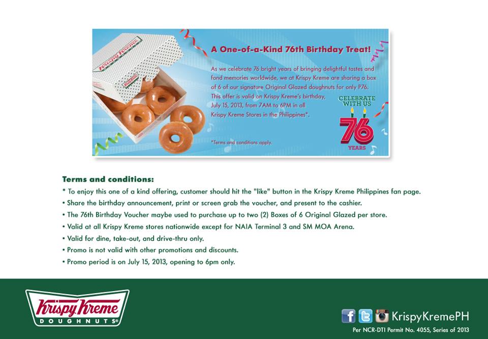 Krispy Kreme 76th Birthday Treat July 2013