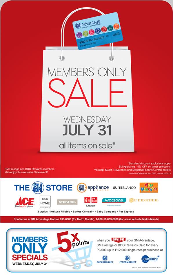 SMAC, SM Prestige, BDO Rewards Members Only Sale July 2013