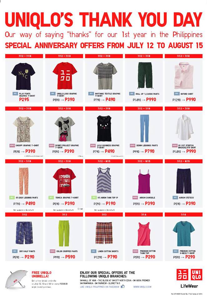 Uniqlo Special Anniversary Offers July - August 2013