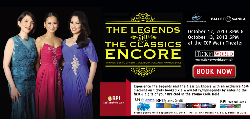 BPI Promo: 15% off on The Legends & The Classics via Ticketworld August - September 2013