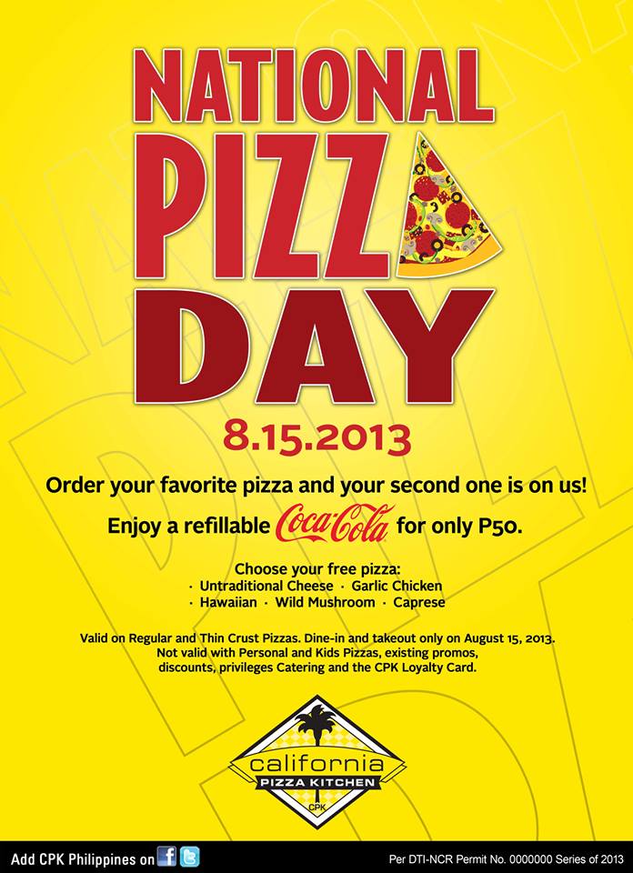 California Pizza Kitchen National Pizza Day August 2013