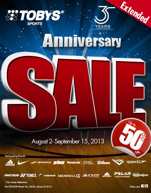 Tobys Sports Anniversary Sale August - September 2013