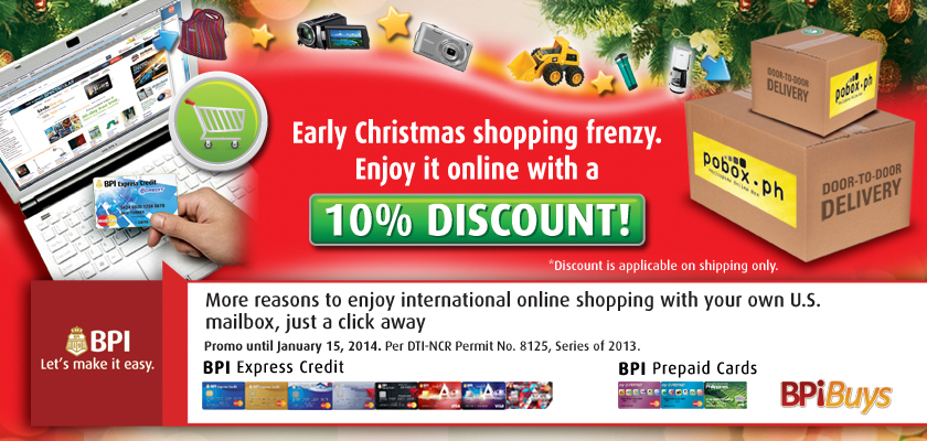 BPI promo: 10% discount on shipping rates via POBox.ph September 2013 - January 2014