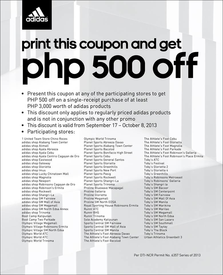 Adidas Php 500 Off Coupon September - October 2013