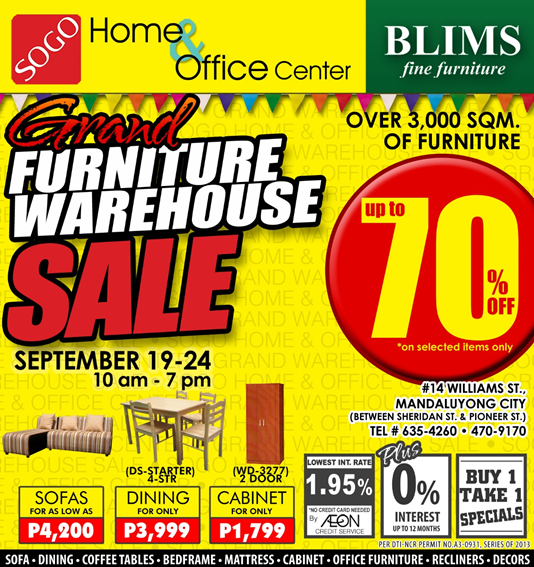 BLIMS & SOGO Grand Furniture Warehouse Sale September 2013