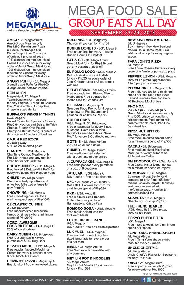 Mega Food Sale Participating Restaurants September 2013