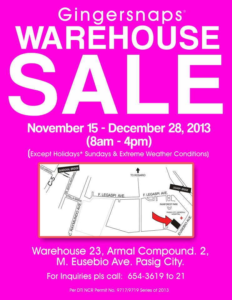 Gingersnaps Warehouse Sale November - December 2013