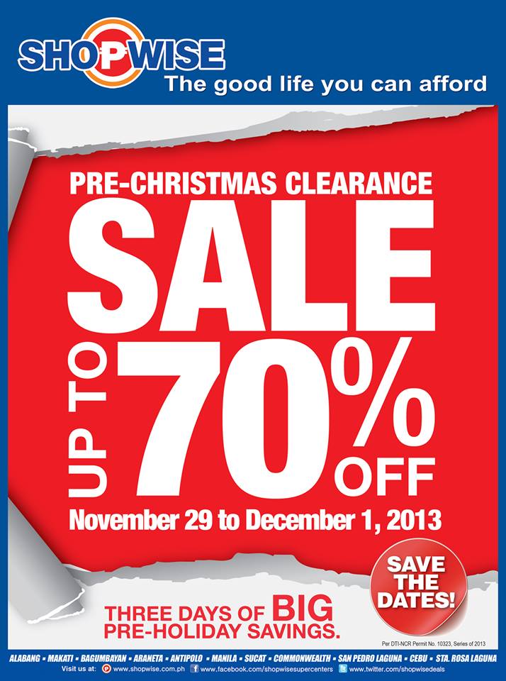 Shopwise Pre-Christmas Clearance Sale November - December 2013