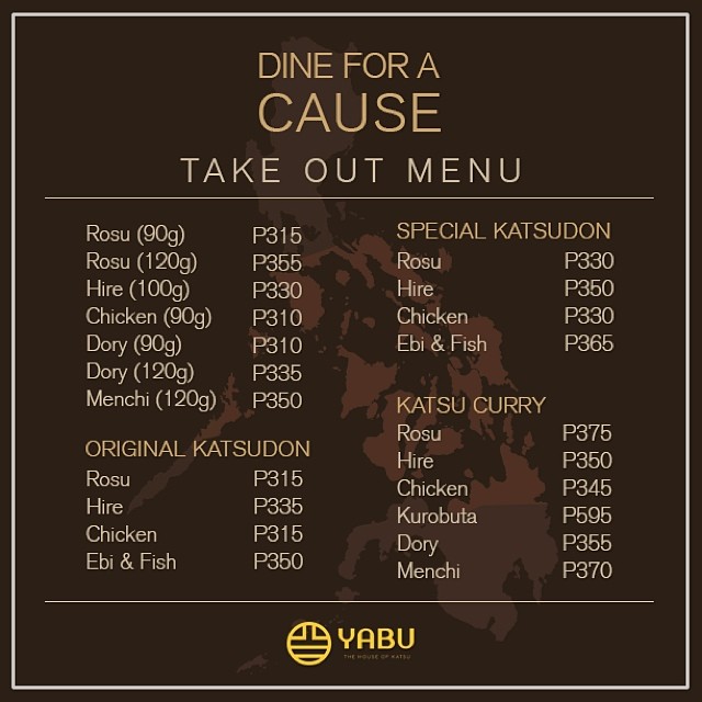 Yabu Dine For A Cause Takeout Menu