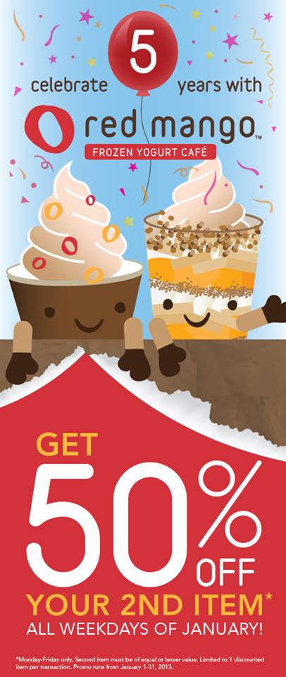 Red Mango Get 50 off your second item promo January 2014