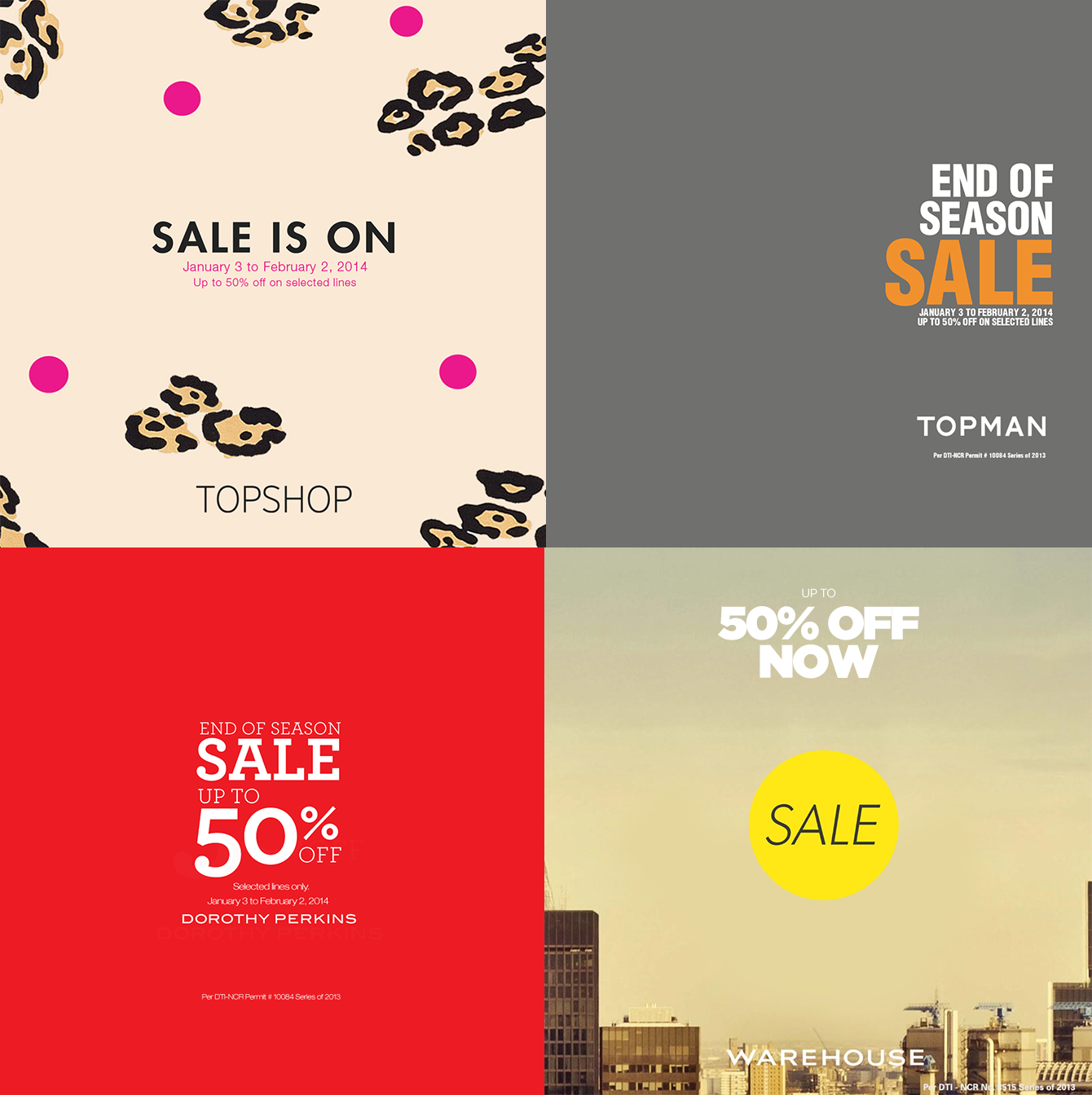 Topshop, Topman, Dorothy Perkins, Warehouse End of Season Sale January - February 2014