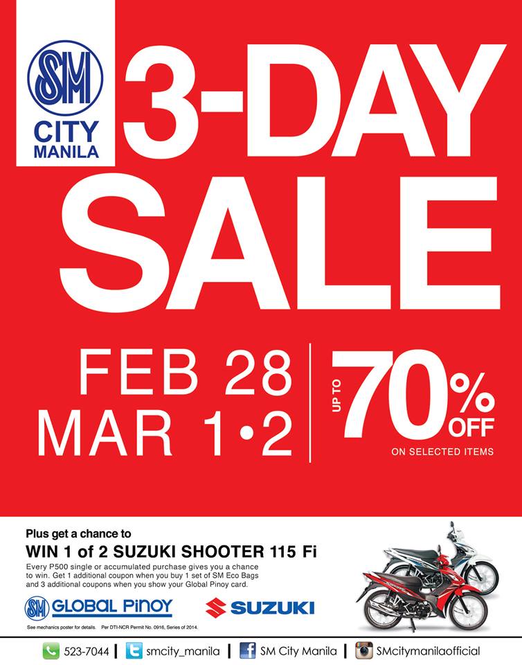 SM City Manila 3-Day Sale February - March 2014