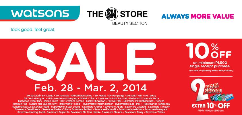 Watsons 3-Day Sale February - March 2014