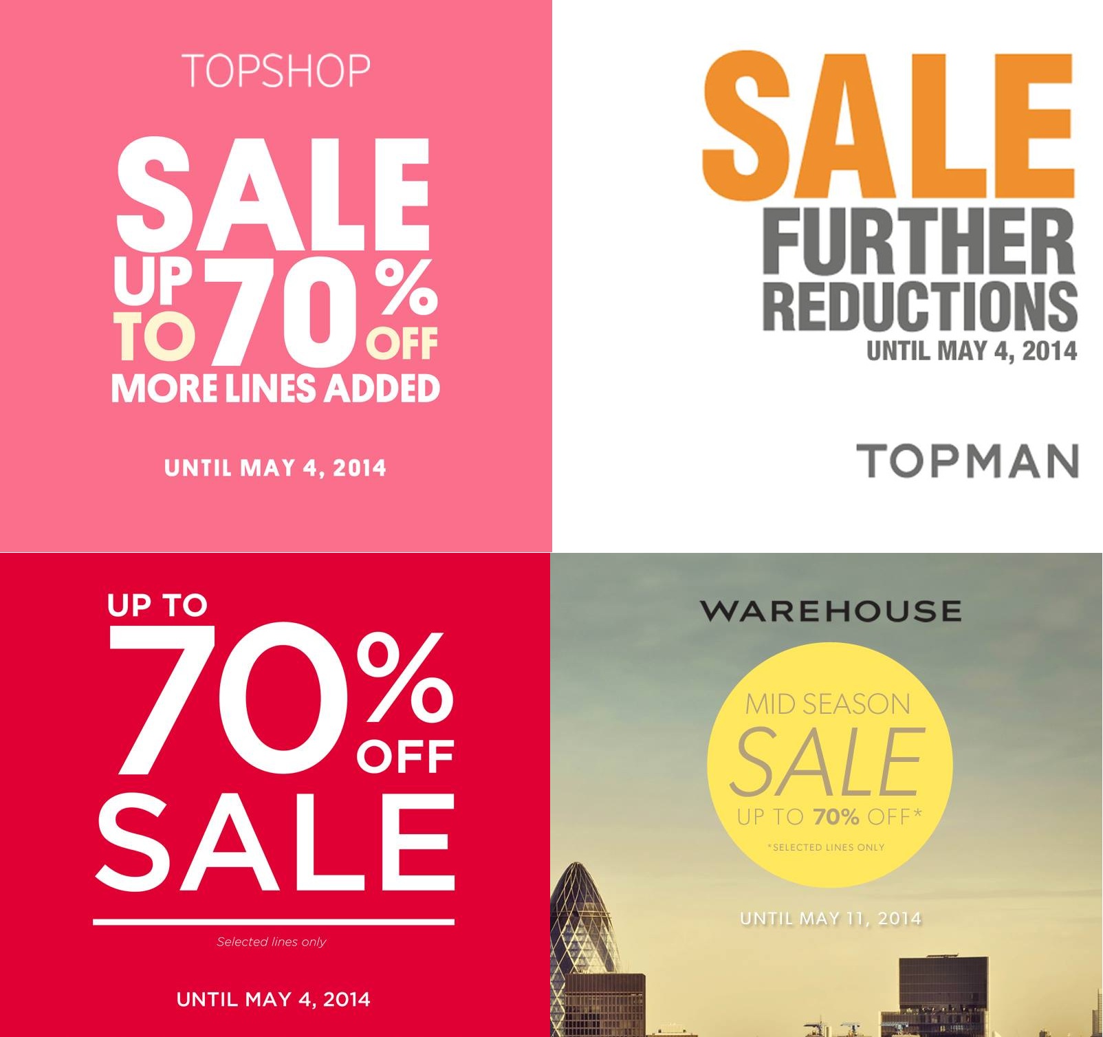 Topshop, Topman, Dorothy Perkins, & Warehouse Mid-Season Sale (Further Reductions) April - May 2014