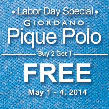 Giordano Labor Day Special Promo on Male Pique Polo May 2014