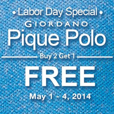 Giordano Labor Day Special Promo on Male Pique Polo May 2014