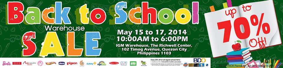 IGM Kids Hub Back To School Warehouse Sale May 2014