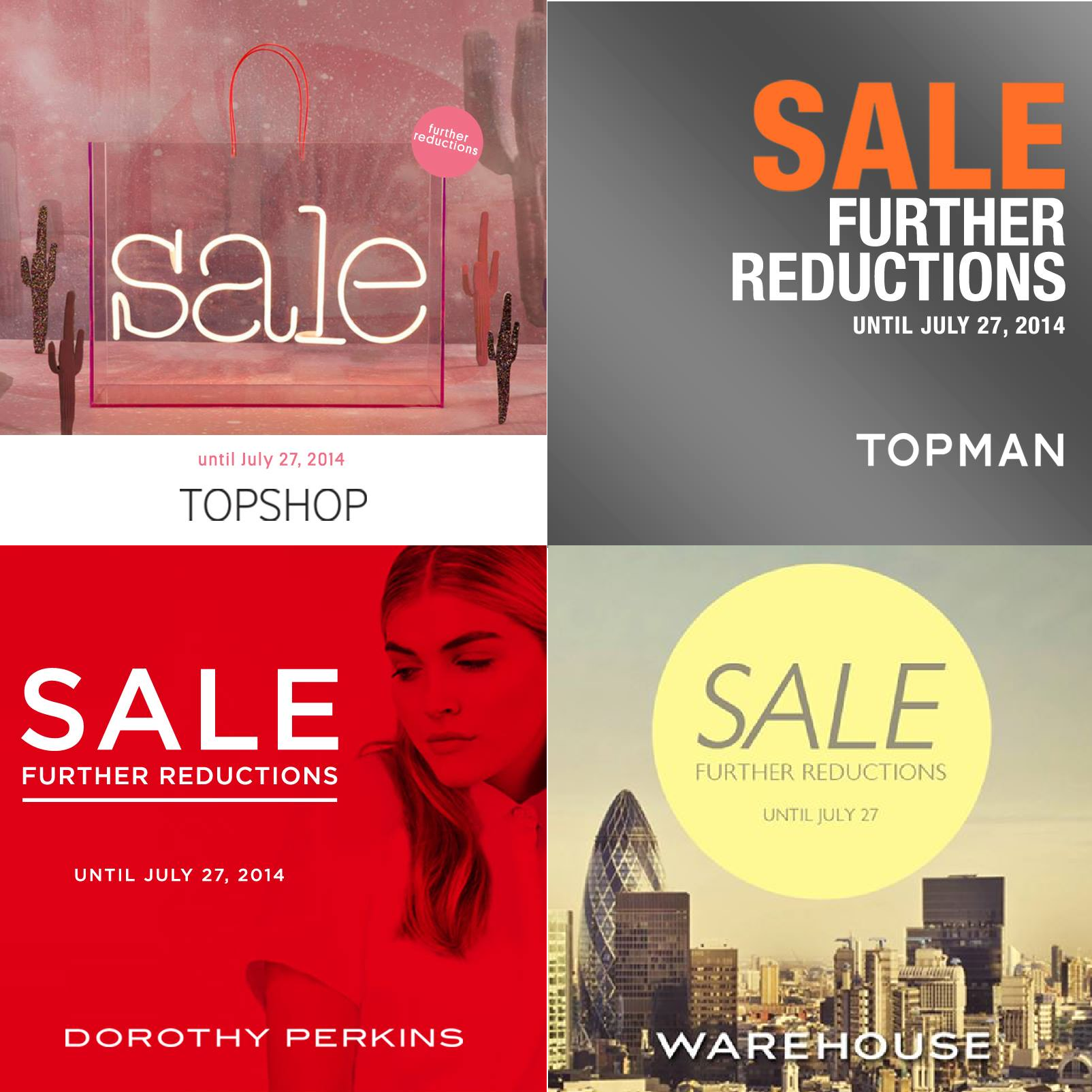 Topshop, Topman, Dorothy Perkins, Warehouse End of Season Sale - Further Reductions July 2014