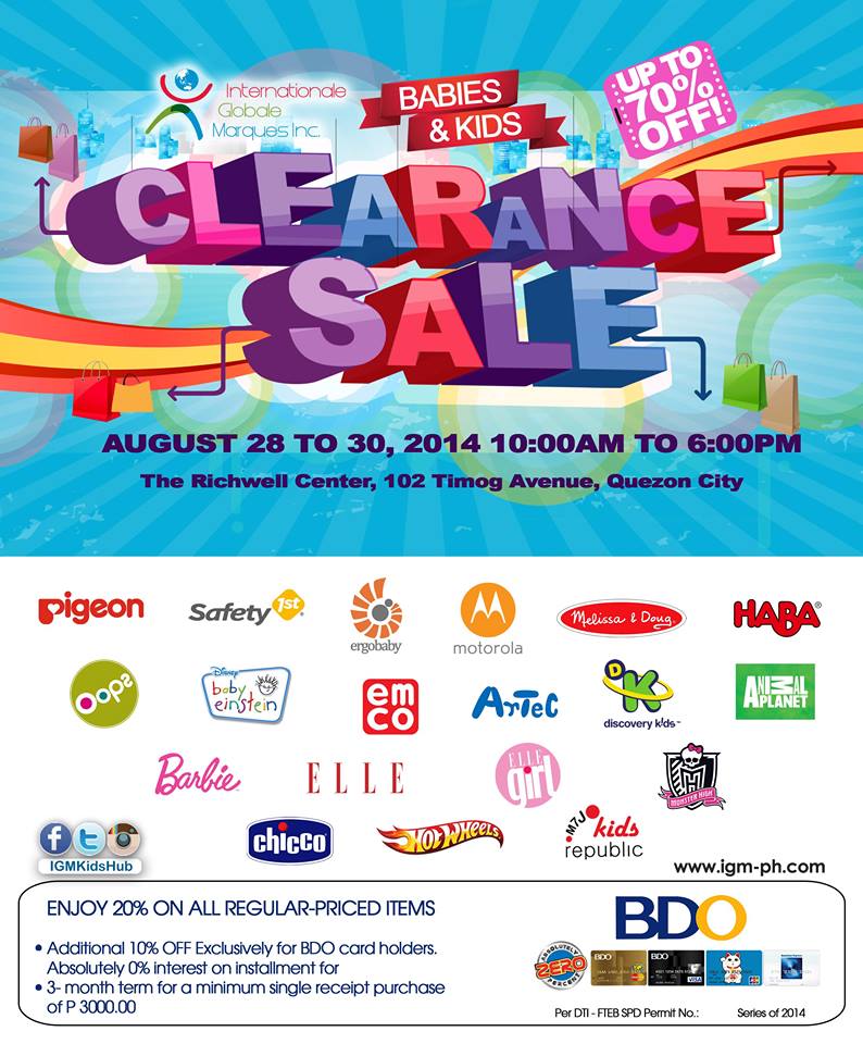 Babies & Kids Clearance Sale @ The Richwell Center August 2014
