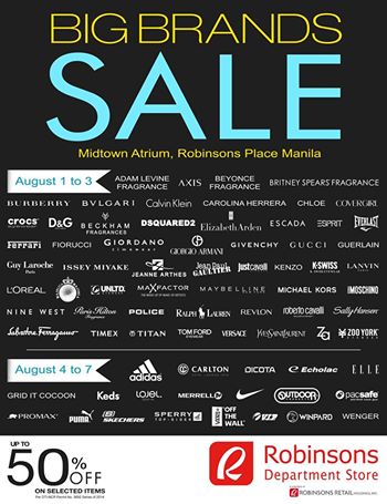 Robinsons Department Store Big Brands Sale @ Robinsons Place Manila August 2014