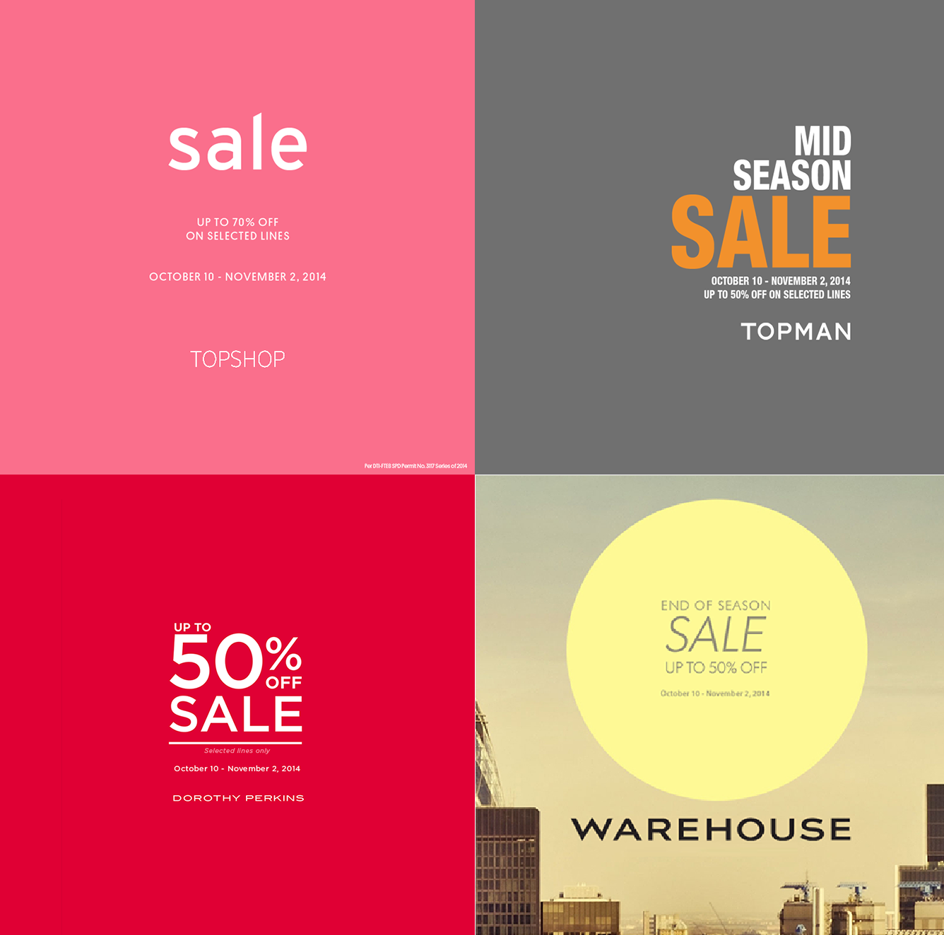 Topshop, Topman, Dorothy Perkins, Warehouse Mid-Season Sale October - November 2014