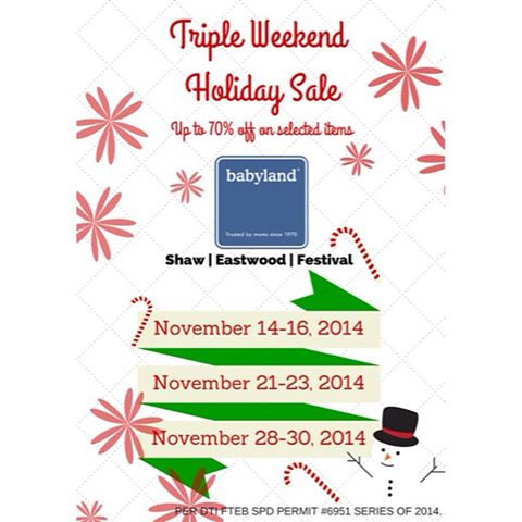 Babyland Triple Weekend Holiday Sale November 2014