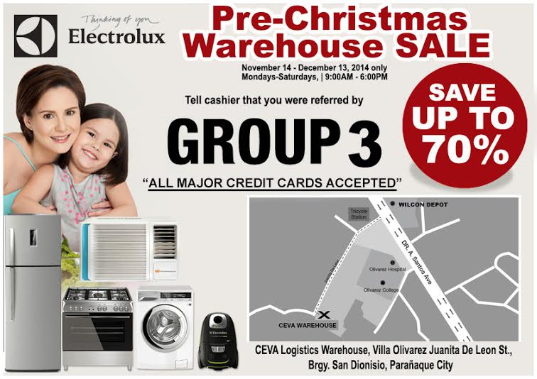 Electrolux Pre-Christmas Warehouse Sale November - December 2014