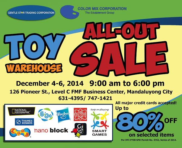 GST & Color Mix Corporation's Toy Warehouse All-Out Sale December 2014