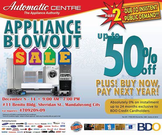 Automatic Centre Appliance Blowout Sale @ Benito Building December 2014