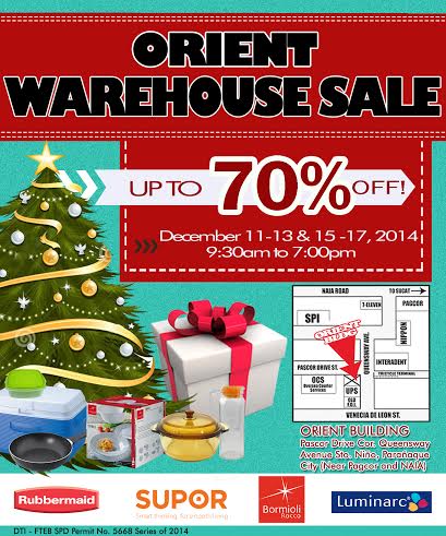 Orient Warehouse Sale (Rubbermaid, Supor, Luminarc) December 2014